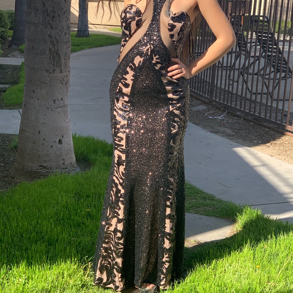 Elegant Black & Champagne Rose Dress